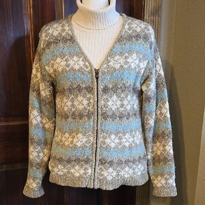 St John's Bay Blue Cardigan Sweater with V-neck and Zipper Closure